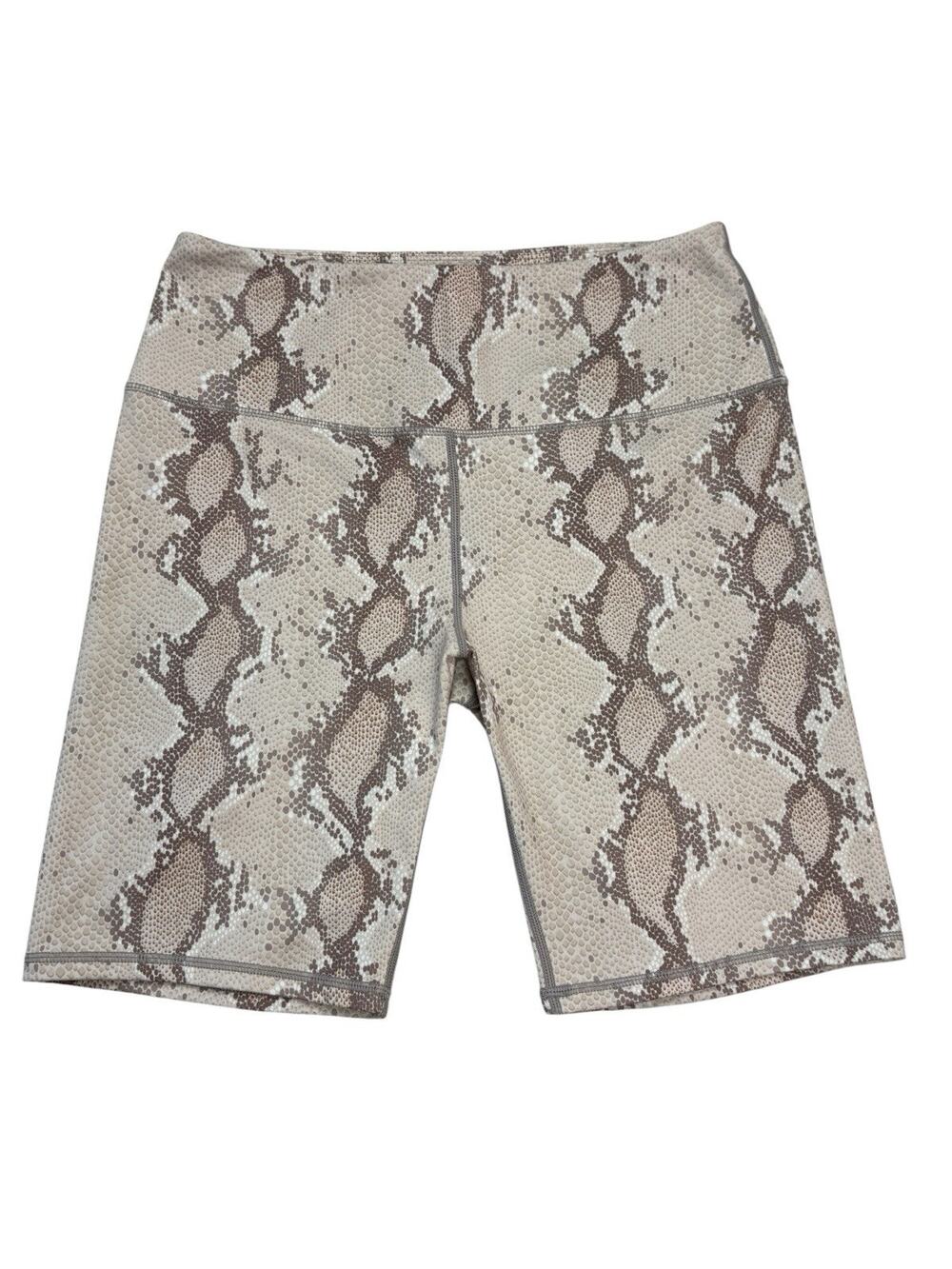 Varley Snake Print Biker Shorts Womens Large Beige Taupe High Rise Activewear